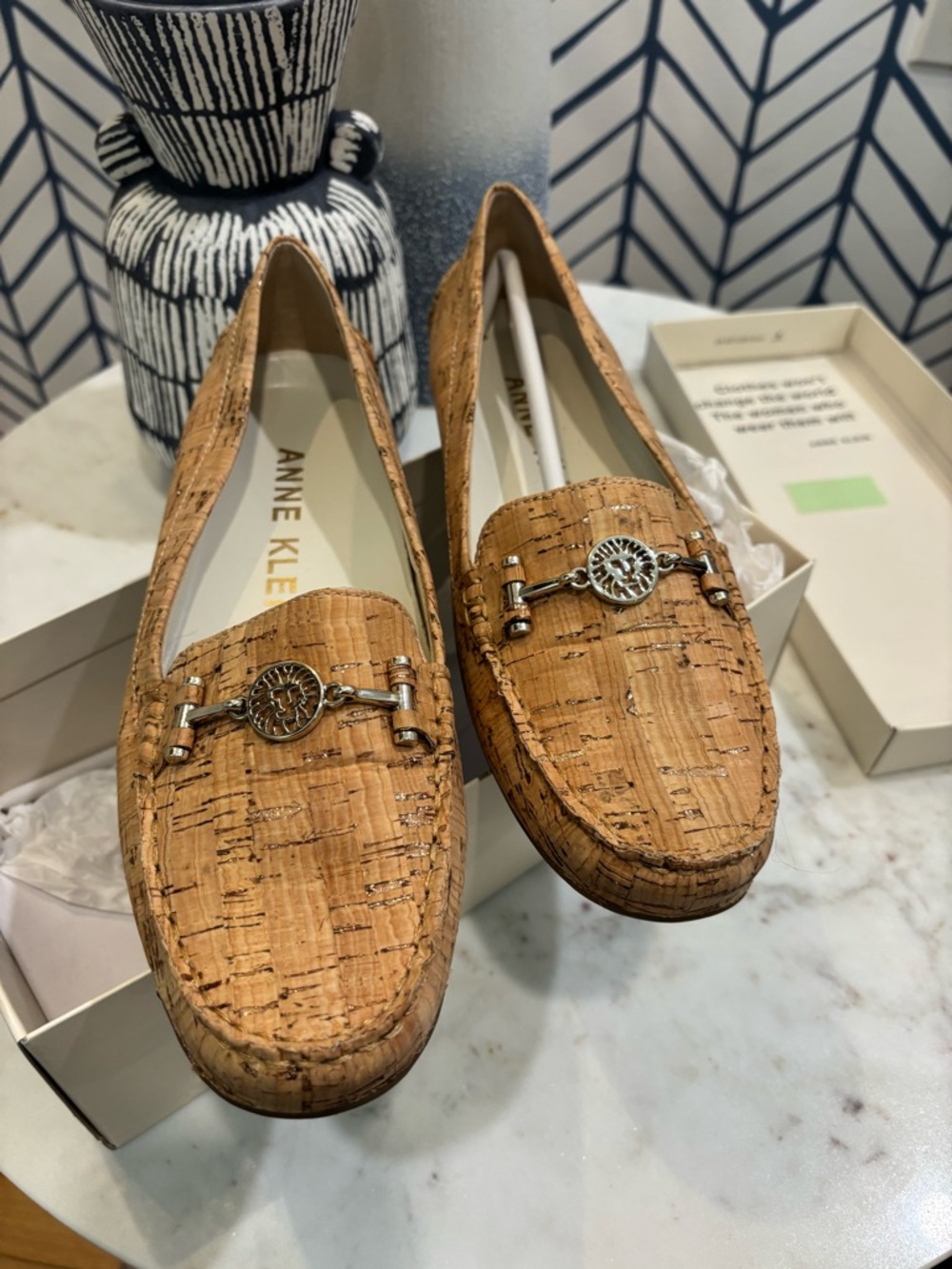Anne Klein Cork Slip-On Loafers iFlex in Natural Tan with Silver Hardware